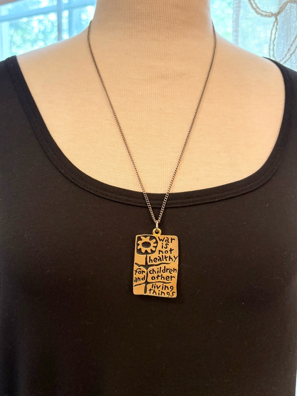 Inspirational Message Bronze Tone Pendant Necklace with Silver Tone Chain